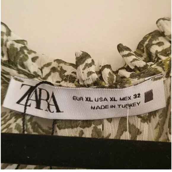 NWOT Zara Green and White Printed Mini Dress Size Large - Picture 9 of 10